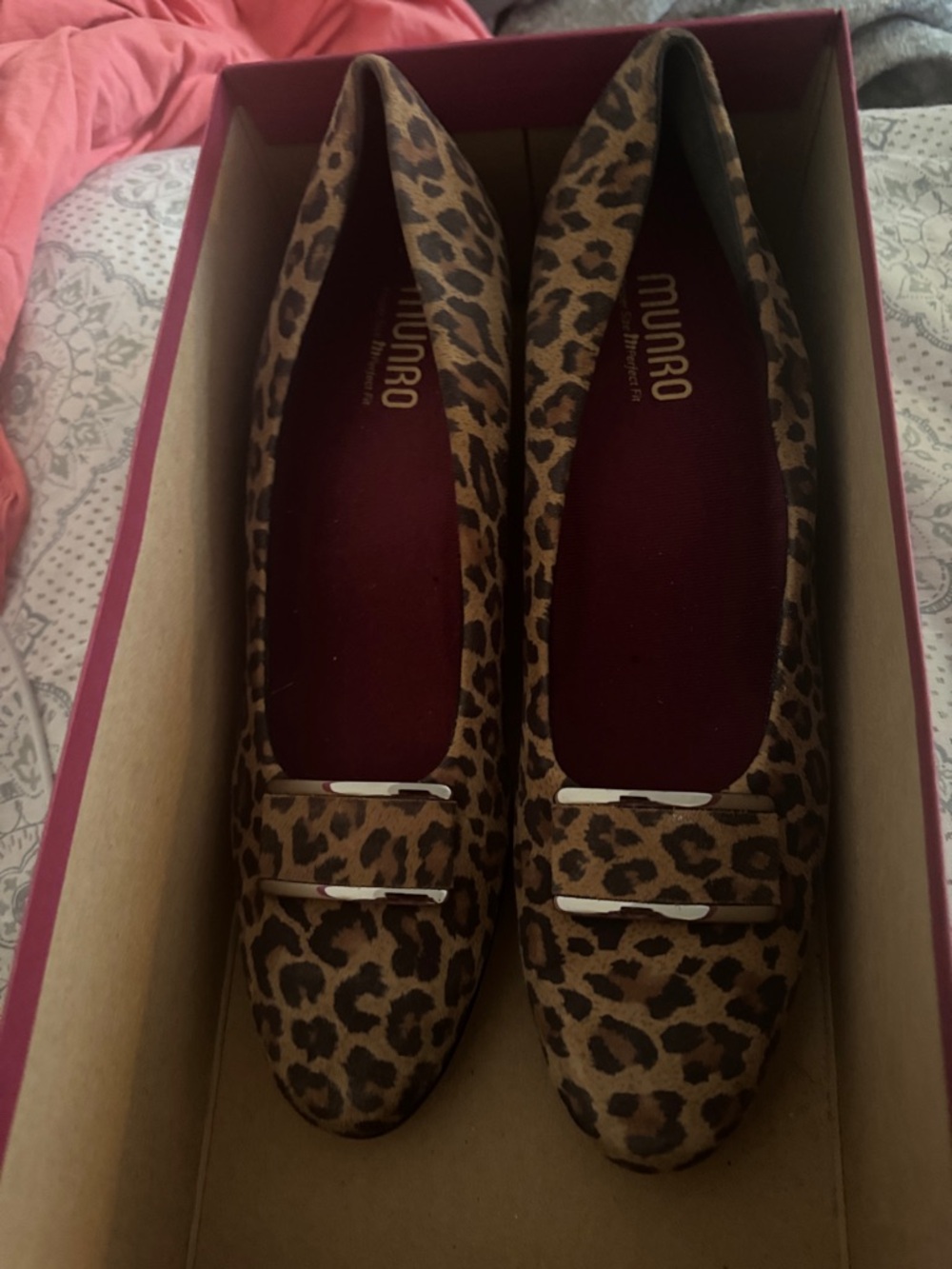 Munro Leopard-Print Pointed Flats in Brown and Black